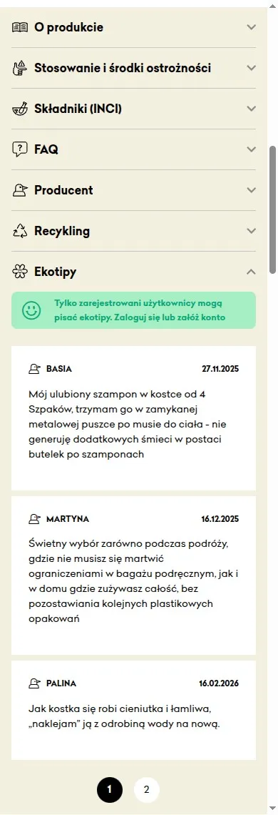 A product page in the 4szpaki.pl store on a phone, with the Ekotipy section expanded onto published customer submissions