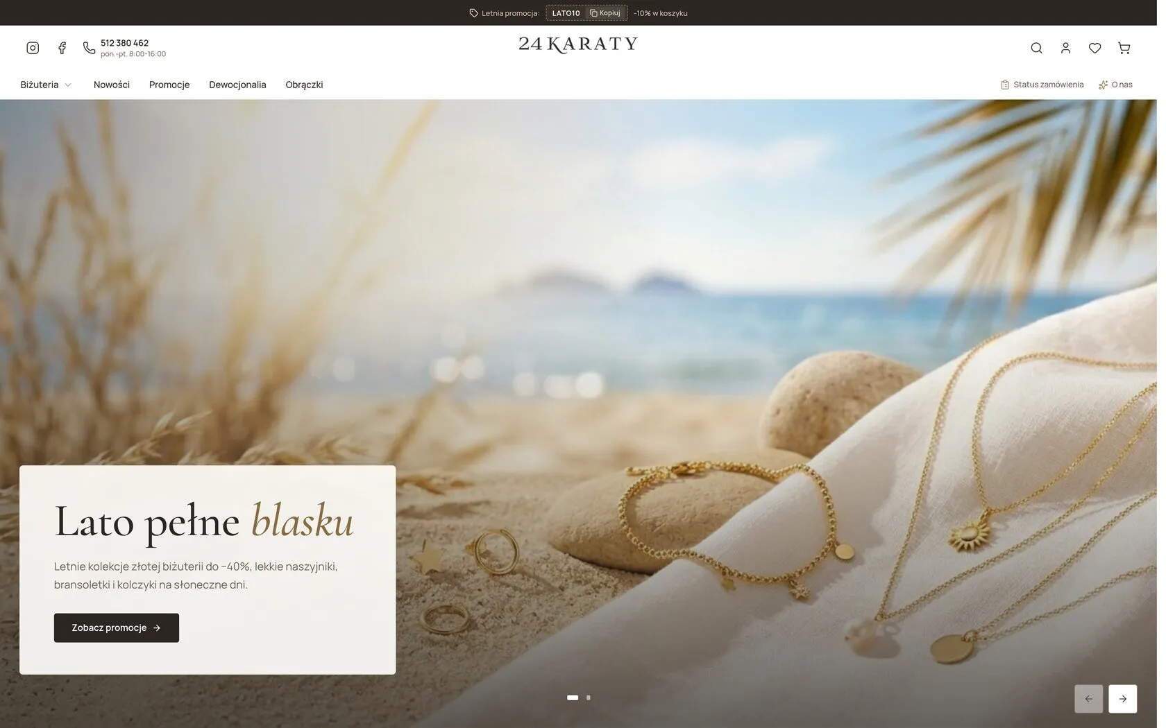 The home page of a jewellery store built on the AURORA ONE standard: a bar with a promo code, the category menu and a seasonal collection banner.