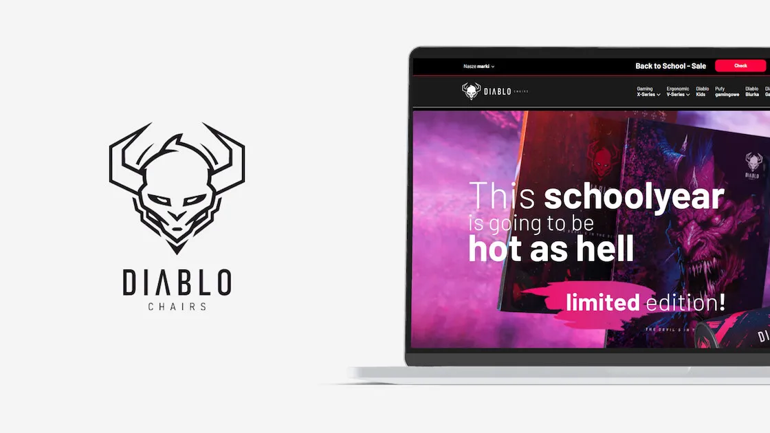 The Diablo Chairs brand mark beside the store's home page as built on Magento 2