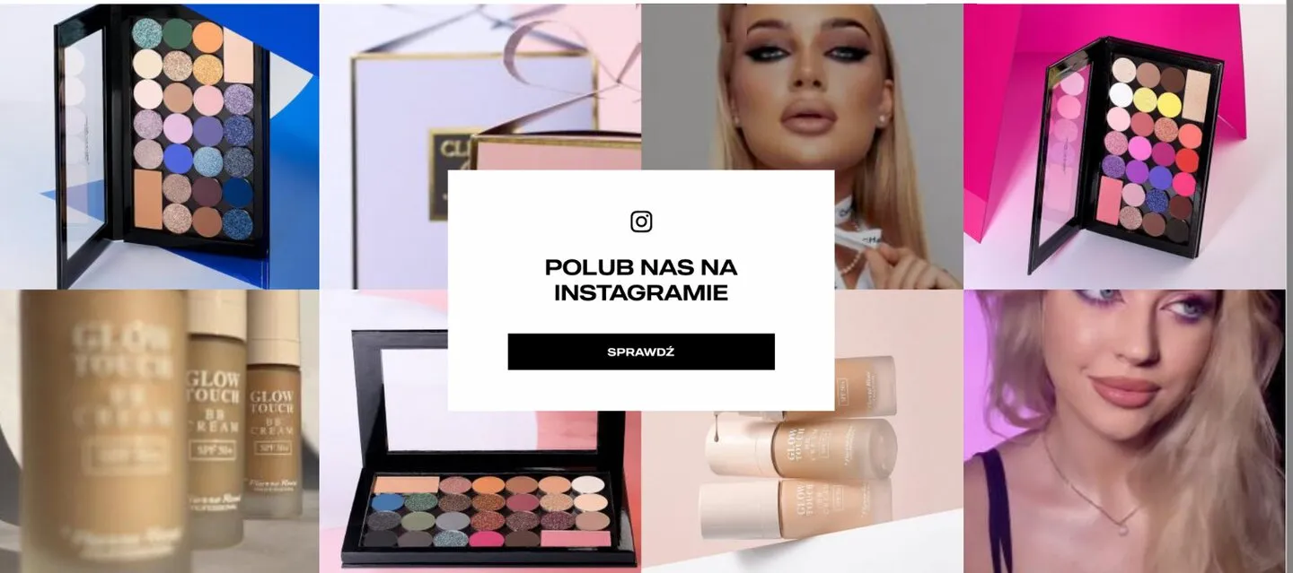 A block in the store with eight frames from the brand's Instagram profile and a card inviting the visitor to follow the profile.