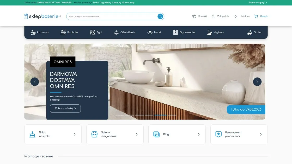 The SklepBaterie.pl home page on Magento 2 with a Hyvä frontend: navigation, search and the main banner