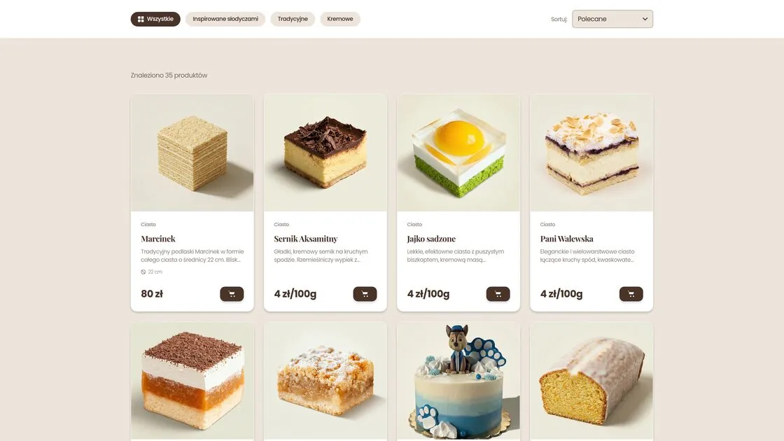 The product listing in the Słodka Manufaktura store, with filters and prices