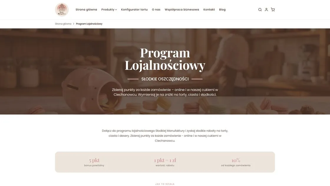 The “Słodkie Oszczędności” loyalty programme page in the Słodka Manufaktura store