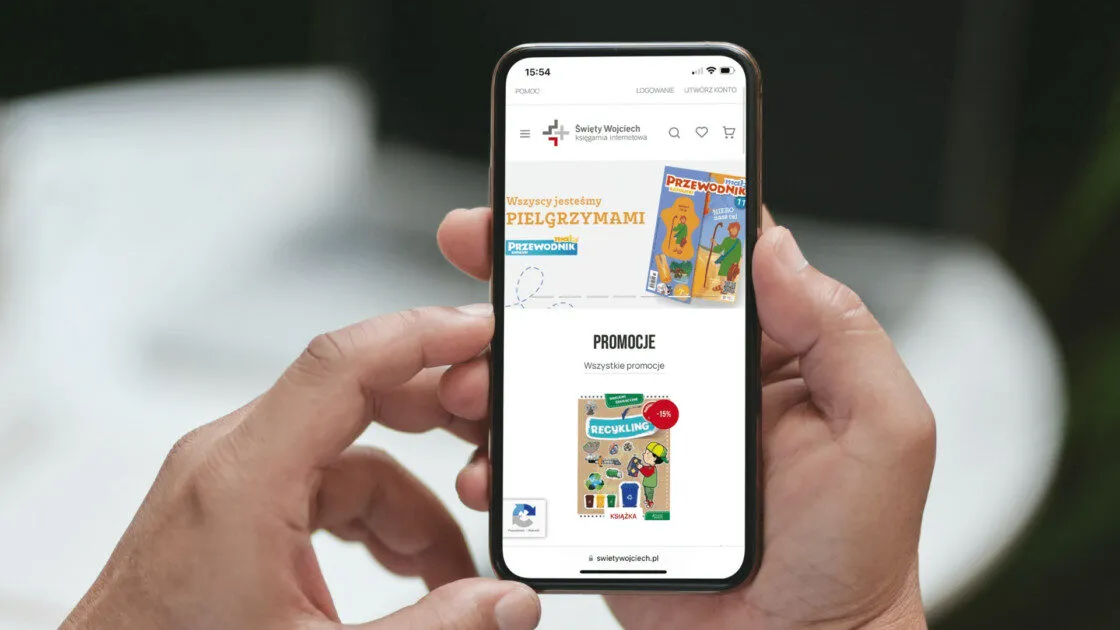 The home page of the Święty Wojciech online bookshop open on a phone.