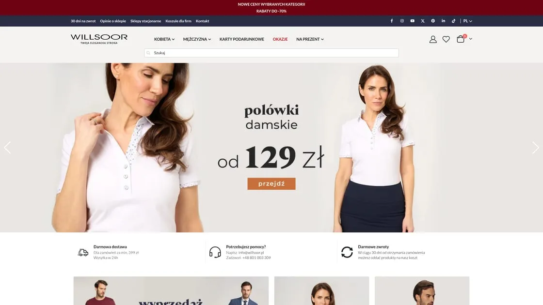 The Willsoor home page on Magento 2 with the women's and men's clothing collection