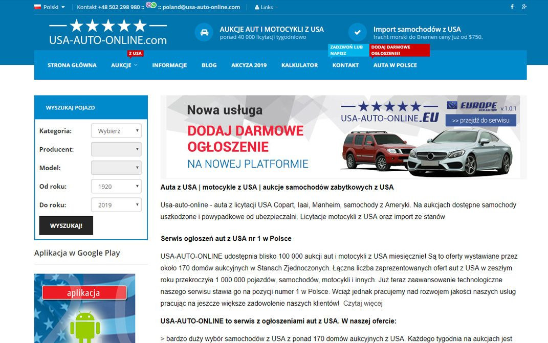 USA-AUTO-ONLINE.com Polska - desktop